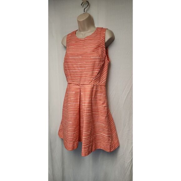 Gap Striped Fit & Flare Sleeveless Crew Neck Above Knee Dress Color Coral Size 8 - Picture 4 of 12